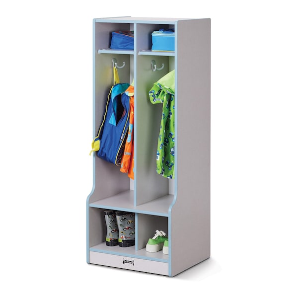 Rainbow Accents 2 Section Coat Locker with Step, Coastal Blue